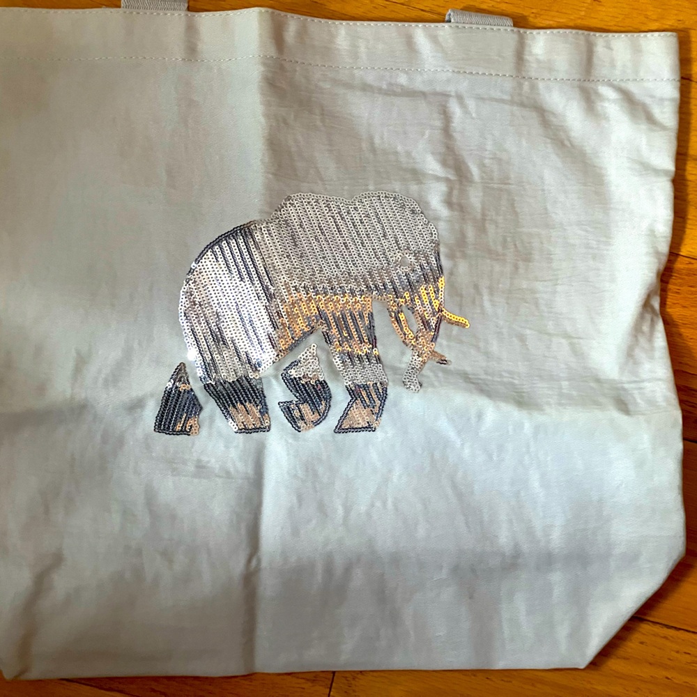 Banana Republic Silver and Gray Sequin Lucky Elephant Nylon Tote Bag